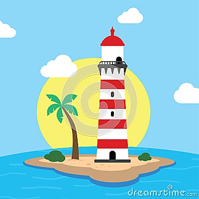 Beach lighthouse seashore view Vector Illustration