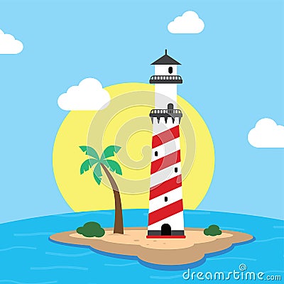 Beach lighthouse seashore view Vector Illustration