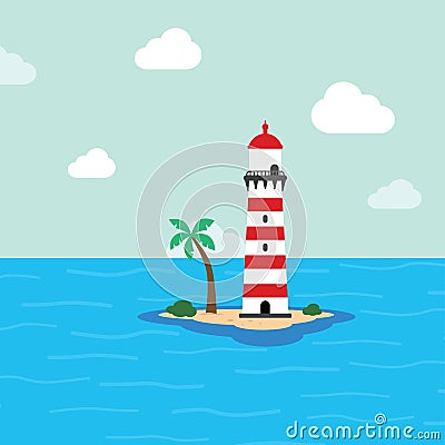 Beach lighthouse seashore view Vector Illustration