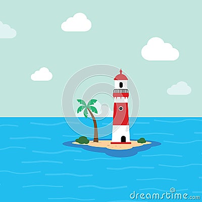 Beach lighthouse seashore view Vector Illustration