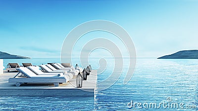 Beach living lounge & Party Lounge & Chill out Lounge - Sundeck and Lagoon view / 3d rendering image Stock Photo