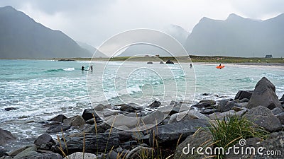 Beach on Lofoten Best place for Arctic surfing Stock Photo