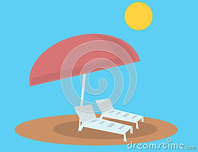 Beach lounge chairs and umbrella Stock Photo