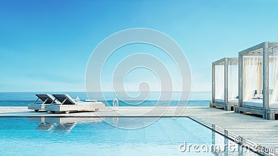 Beach lounge - ocean villa on Sea view for vacation and summer / 3d render Stock Photo