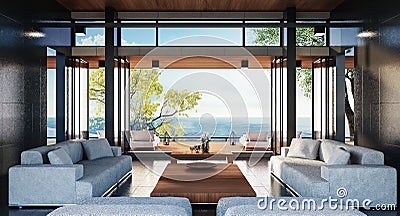 Beach luxury living on Sea view / 3d render Stock Photo