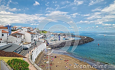 Beach and marina in Angra do Heroismo, Terceira island, Azores Editorial Stock Photo