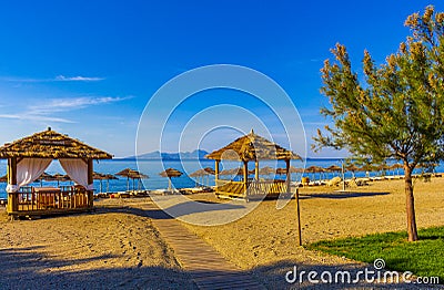 Beautiful beach massage table on Kos Greece by the beach Stock Photo