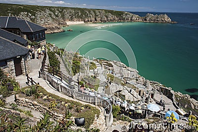 Beach and Minack Theatre at Porthcurno, Cornwall, England Editorial Stock Photo