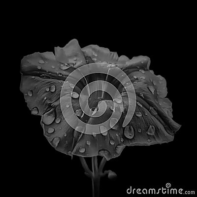 Beach morning glory with dew drops isolated on pure black Stock Photo