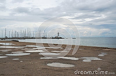 Beach near the Nautical club of Thessaloniki in Kalamaria Stock Photo