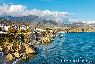 Beach in Nerja, Costa del Sol, Andalusia, Spain Stock Photo
