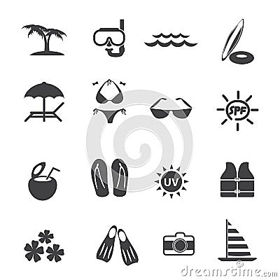 Beach outdoor activity icons set Vector Illustration