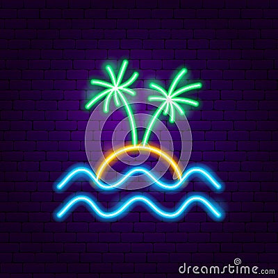 Beach Palm Neon Label Vector Illustration