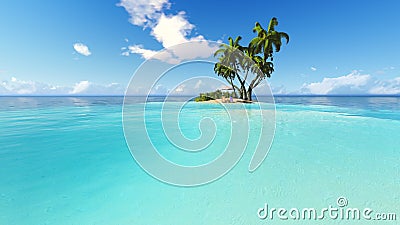 Beach and palms recliner blue sky 3D rendering Stock Photo