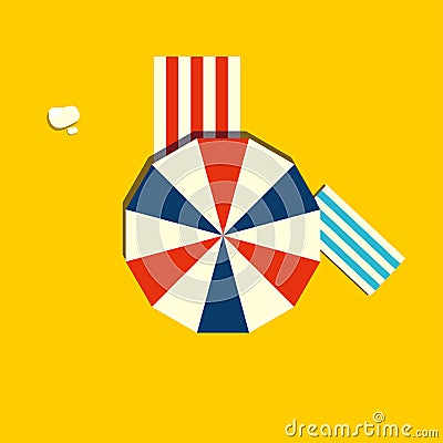 Beach parasol or sun umbrella icon. Top view of a vintage beach umbrella. Vector Illustration