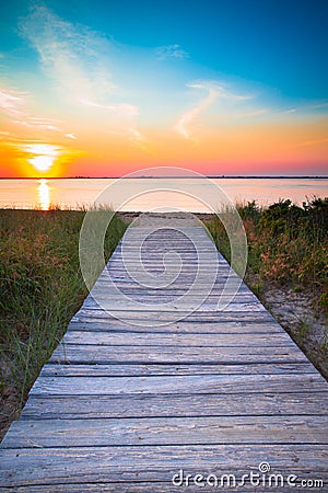 Beach Path Sunset Stock Photo