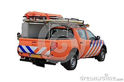 Beach Patrol or Lifeguard truck on the white background Editorial Stock Photo