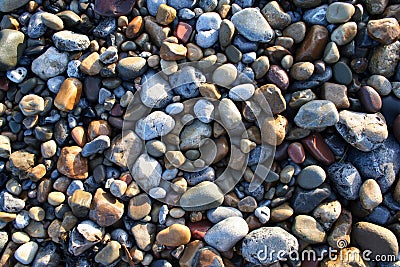 Beach pebbles in sunlight Stock Photo