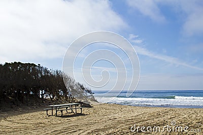 Beach picnic table Stock Photo