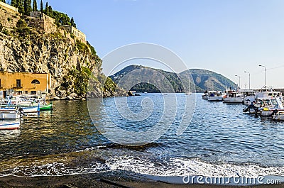 Beach pier on island of lipari italy Stock Photo