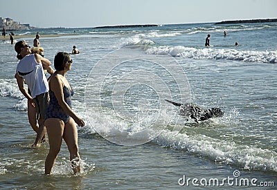 Beach play fun time in Tel Aviv, Beach Editorial Stock Photo