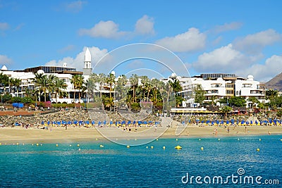 Beach Playa Blanca on Lanzarote, Spain. Stock Photo