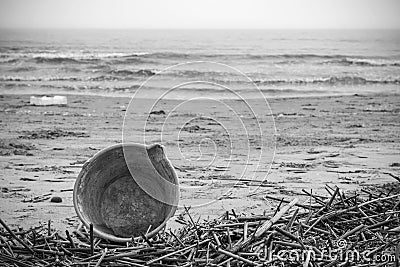Beach polluted in south Italy Stock Photo