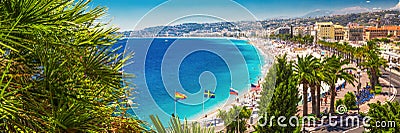 Beach promenade in old city center of Nice, French riviera, Fran Editorial Stock Photo