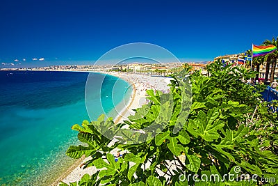 Beach promenade in old city center of Nice, French riviera, France Editorial Stock Photo