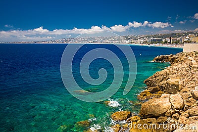 Beach promenade in old city center of Nice, French riviera, France Editorial Stock Photo