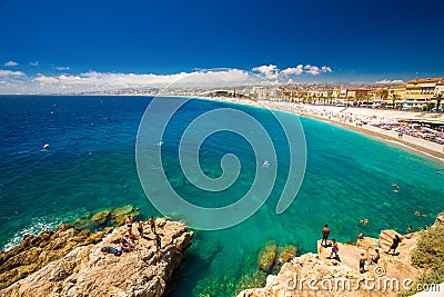 Beach promenade in old city center of Nice, French riviera, France Editorial Stock Photo