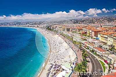 Beach promenade in old city center of Nice, French riviera, France Editorial Stock Photo