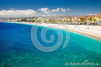 Beach promenade in old city center of Nice, French riviera, France Editorial Stock Photo