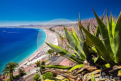 Beach promenade in old city center of Nice, French riviera, France Editorial Stock Photo