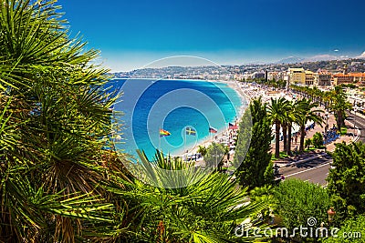 Beach promenade in old city center of Nice, French riviera, France Editorial Stock Photo