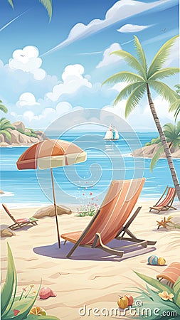 Beach Relaxation illustration Artificial Intelligence artwork generated Cartoon Illustration