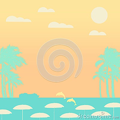 Beach resort with ocean front Cartoon Illustration