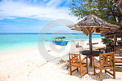 Beach rest pavillion in Gili islands Stock Photo