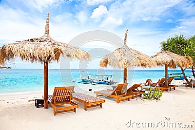 Beach rest pavillion in Gili islands, Meno Stock Photo