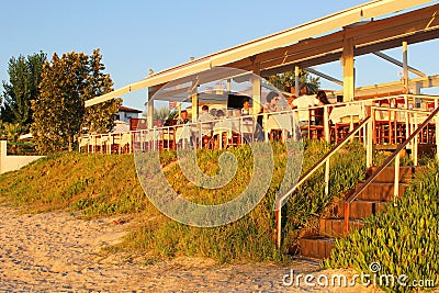 Families beach restaurant, Chalkidiki, Greece Editorial Stock Photo