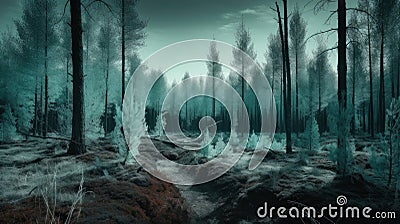 Beach: Retrofuturistic Nordic Forest At Dusk Stock Photo