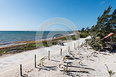 Beach road in Mahahual, Mexico Stock Photo