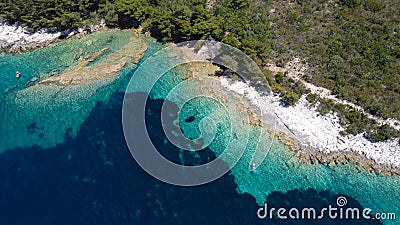 Beach rocky coast of Croatia island, Mediterranean sea national park. Yachting and sailing tourist holiday. Stock Photo