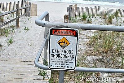 Beach Safety Shorebreak Warning Stock Photo