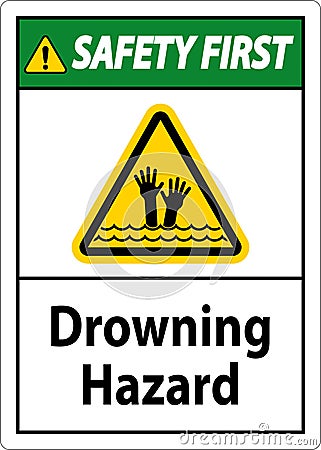 Beach Safety Sign Danger - Drowning Hazard Vector Illustration