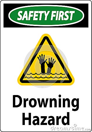 Beach Safety Sign Danger - Drowning Hazard Vector Illustration