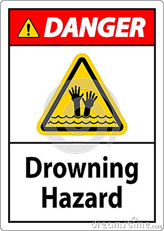 Beach Safety Sign Danger - Drowning Hazard Vector Illustration