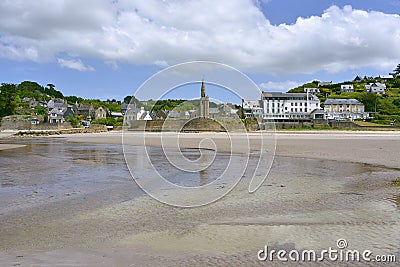 Beach of Saint-Michel-en-GrÃ¨ve in France Stock Photo