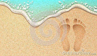 Vector realistic human footprint on sea beach sand Vector Illustration