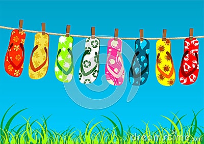 Beach sandals on rope Vector Illustration